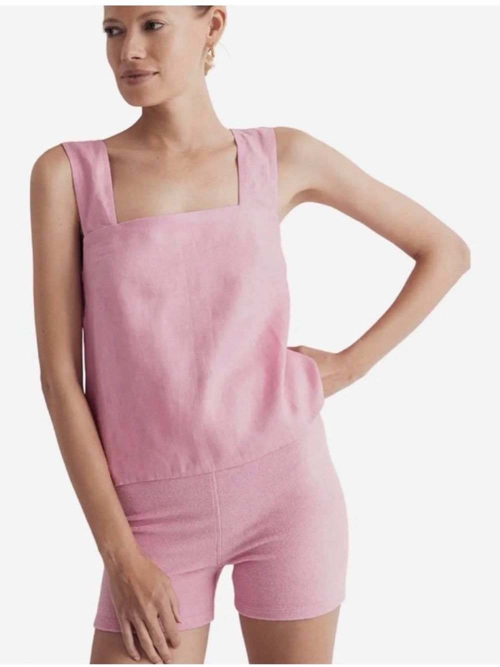 Madewell Pink Square-Neck Linen-Blend Tank